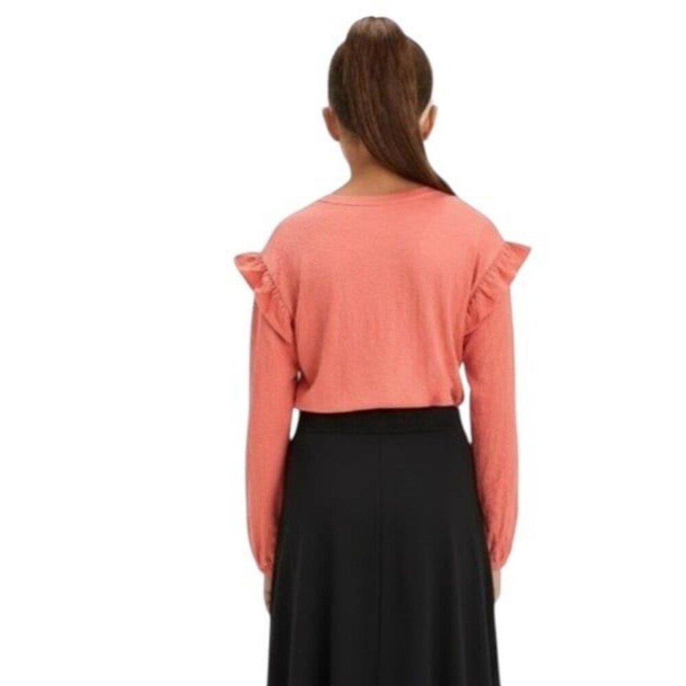 Long Sleeve, Pucker Textured, Ruffled Shoulders, Knit T-Shirt ~ Size: M (8) ~ NW - Picture 2 of 3